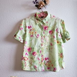Gepetto Women Shortsleeve Summer Floral Top Shirt Rhinestone Embellished